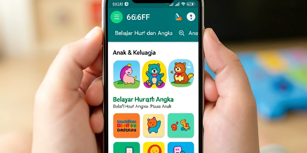 Antarmuka menarik dan ramah untuk anak-anak dalam belajar huruf dan angka.