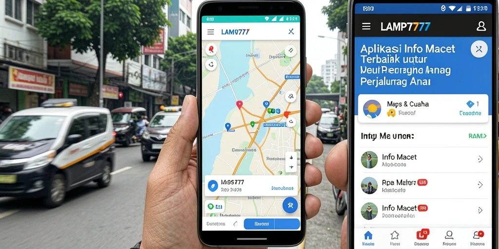 Antarmuka aplikasi LAMPU777 yang menampilkan informasi kemacetan dan cuaca.