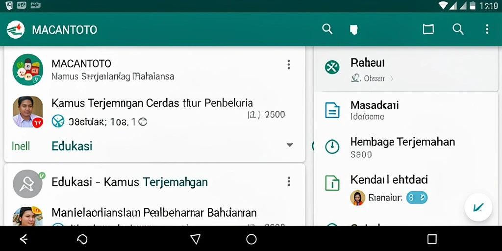 Antarmuka pengguna aplikasi Kamus Terjemahan MACANTOTO yang intuitif.
