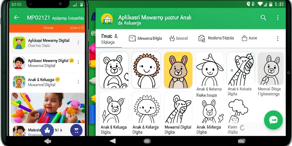 Antarmuka aplikasinya yang menarik untuk mewarnai digital.